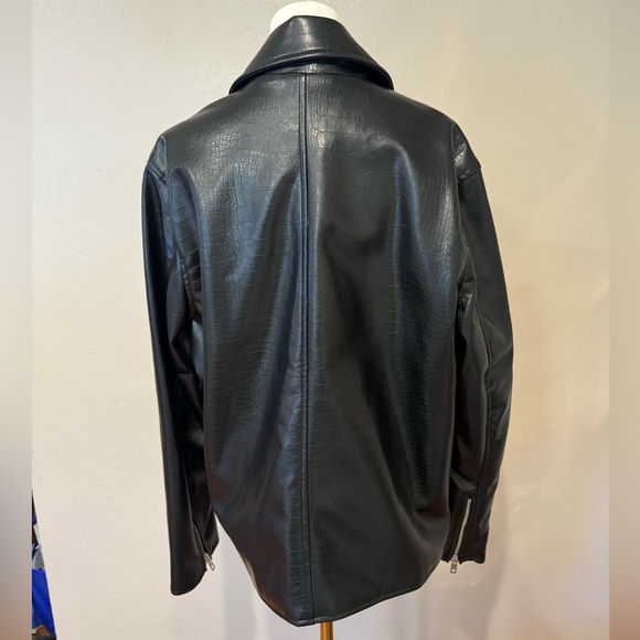 H&M Black Faux Croc Embossed Leather Jacket - Picture 4 of 9